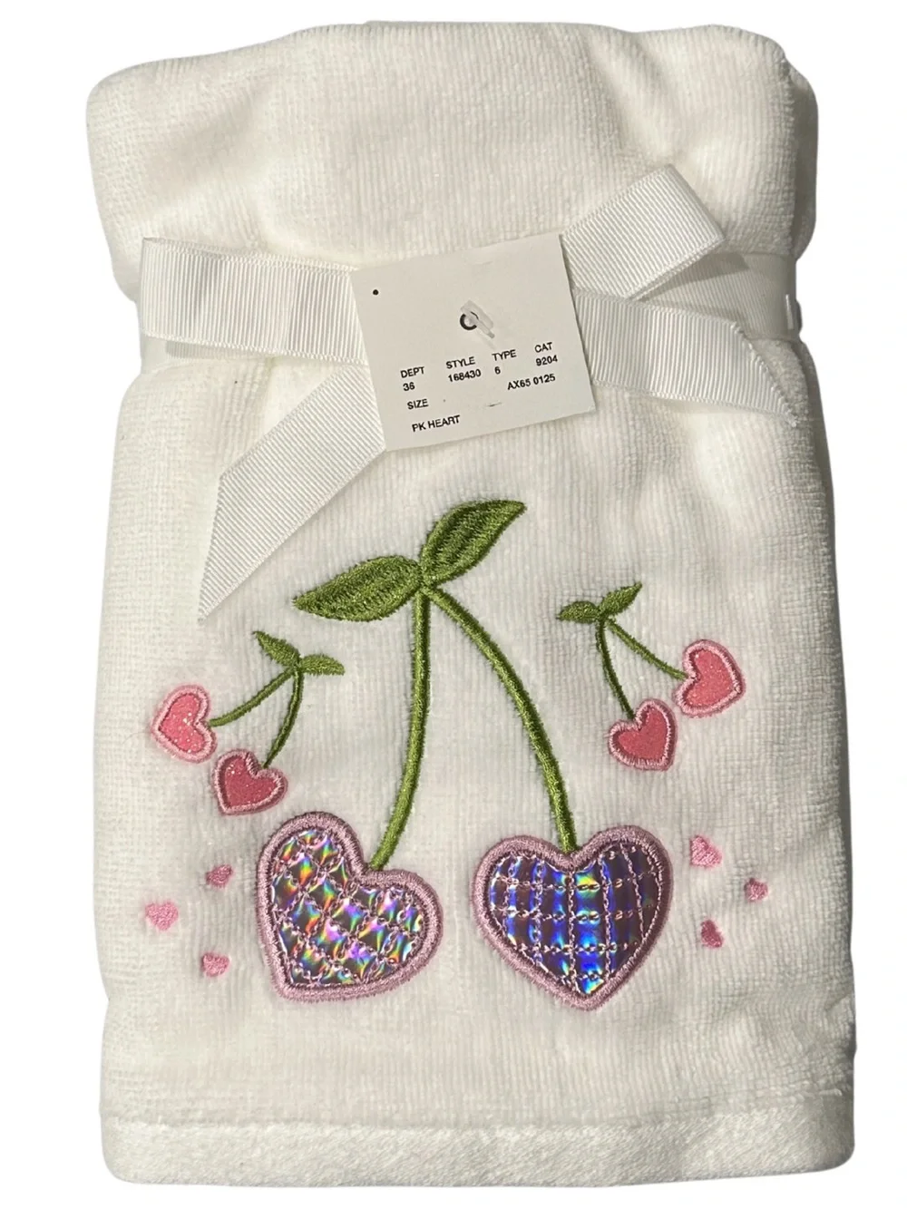 Truly Lou 100% Cotton Disco Ball Pink Heart Cherry Set of 2 Hand Towels NWT